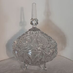 Vtg. Crystal Footed Compote/Candy Covered Candy Dish w/Prism